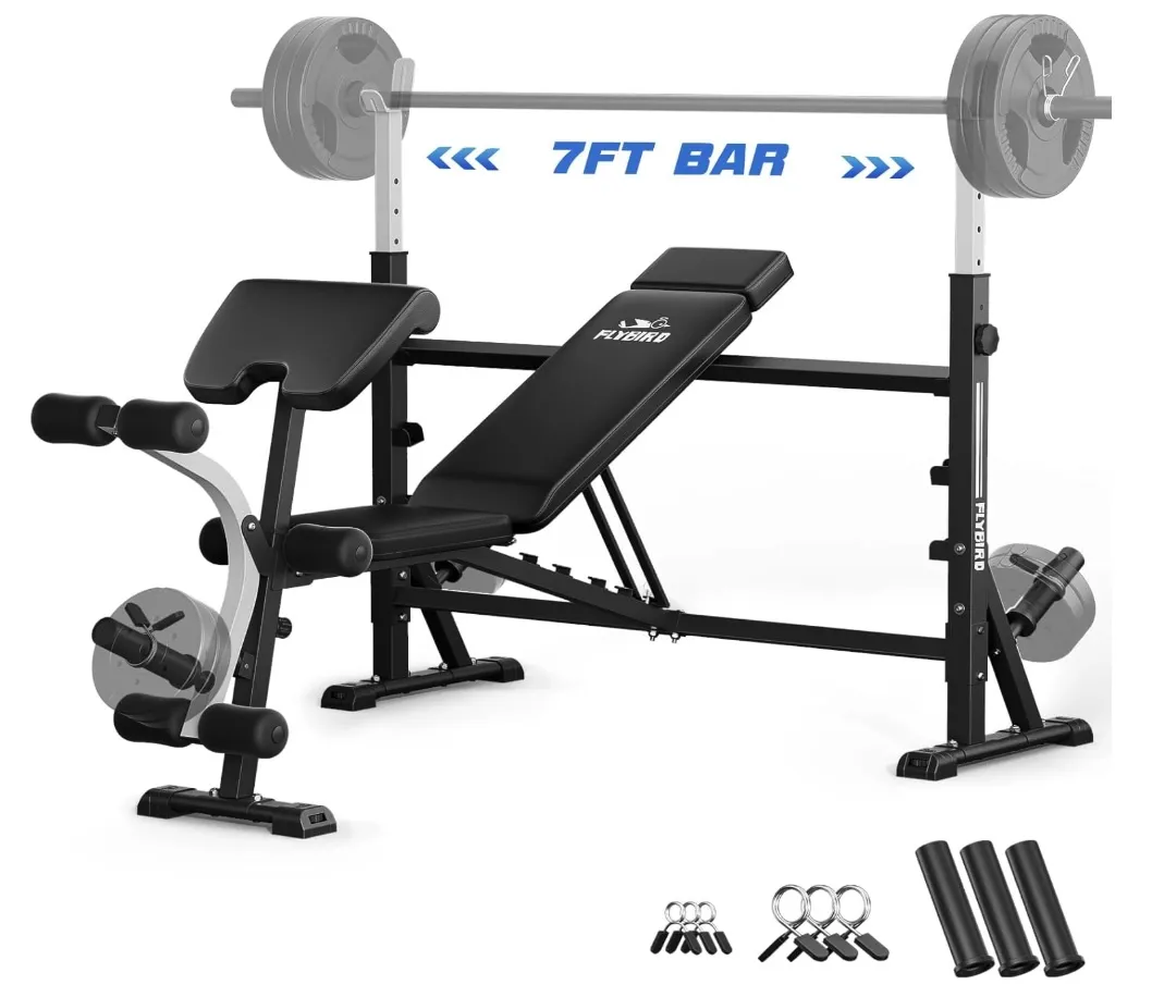 Flybird Adjustable Olympic Weight Bench with Rack