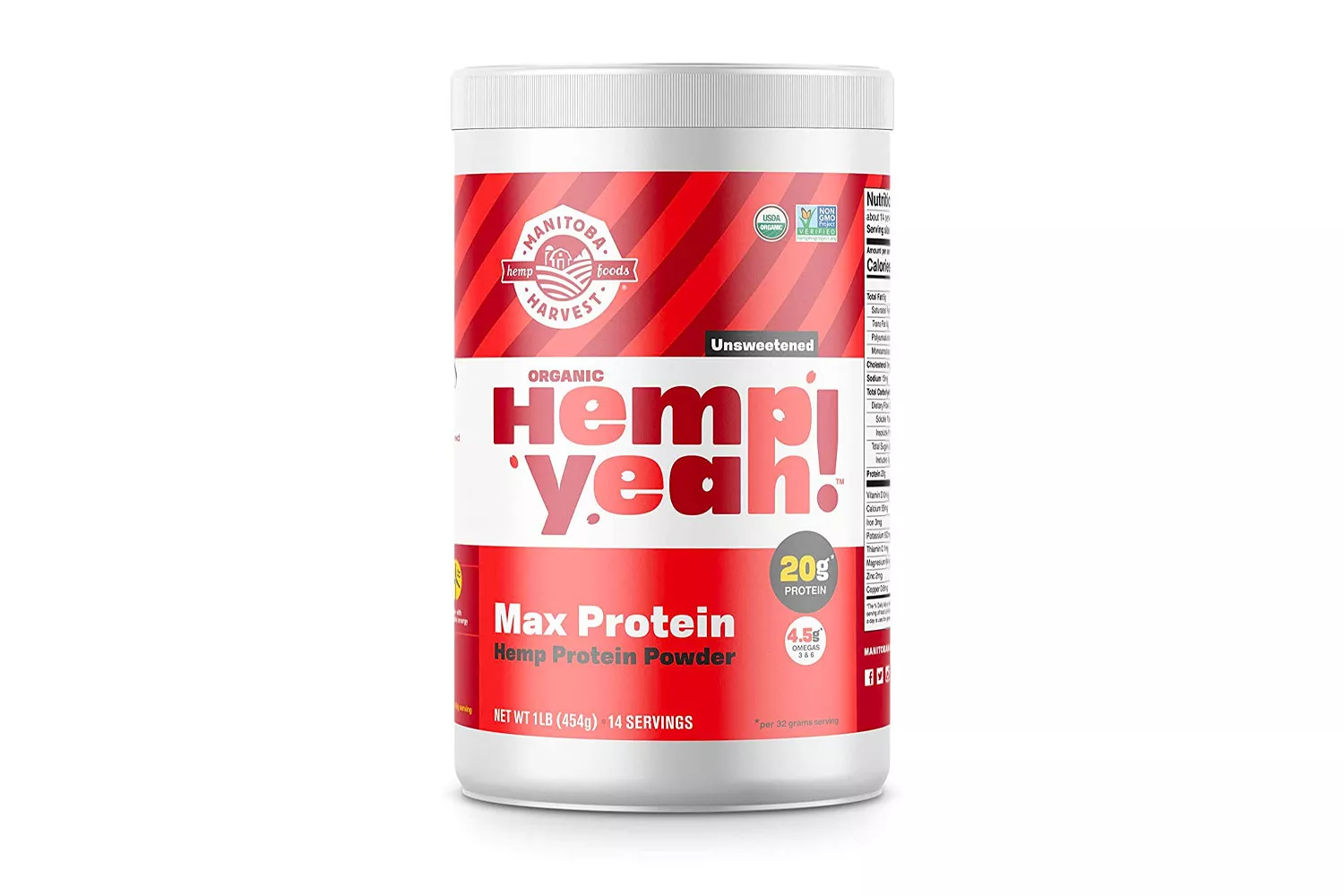 Manitoba Harvest Hemp Yeah! Organic Max Protein Powder, Unsweetened, 16oz; with 20g protein and 4.5g Omegas 3&6 per Serving, Keto-Friendly, Preservative...