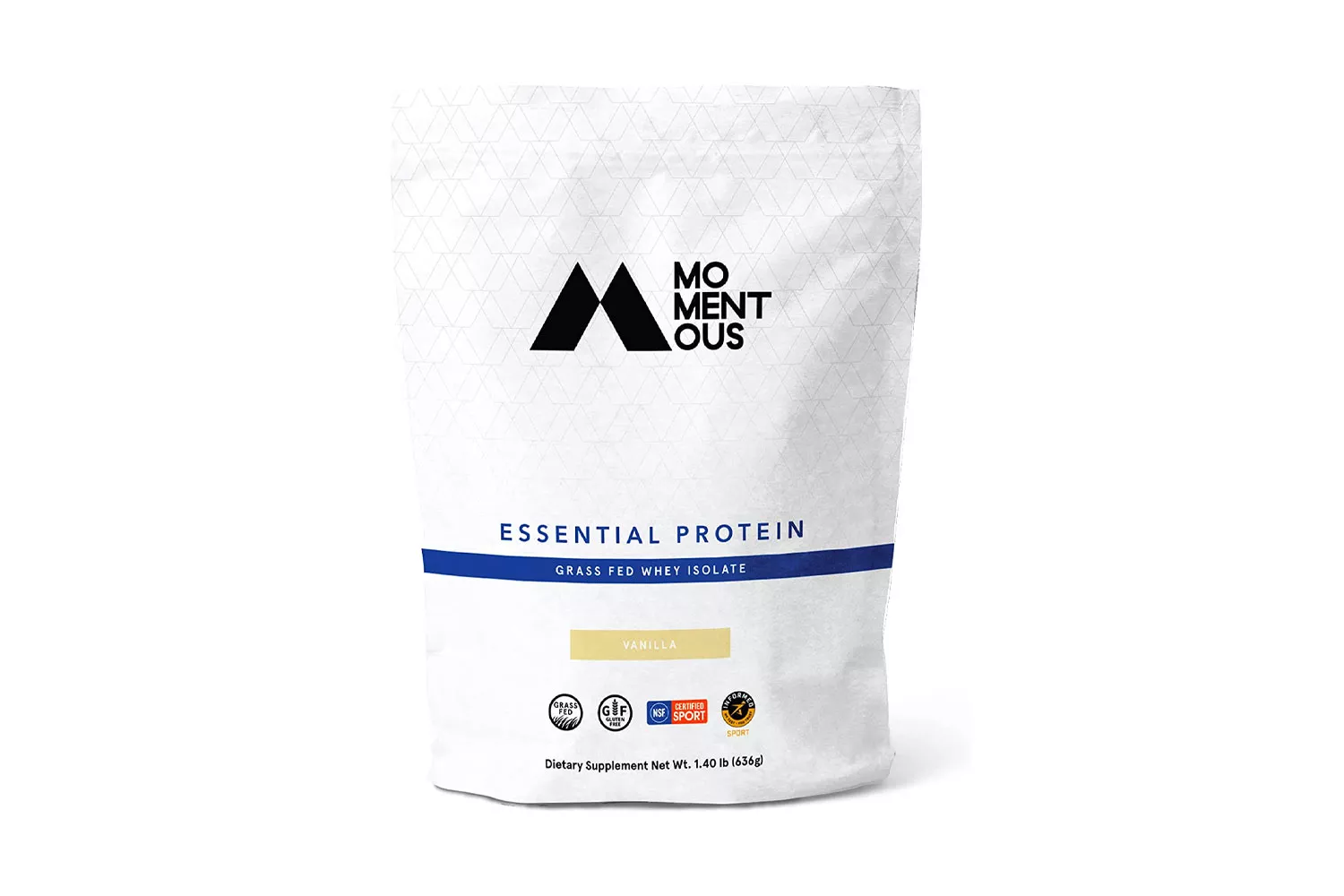 Momentous | Essential Grass-Fed Whey Protein Isolate, 24 Servings Per Pouch for Essential Everyday Use, Gluten-Free, NSF Certified (Vanilla)